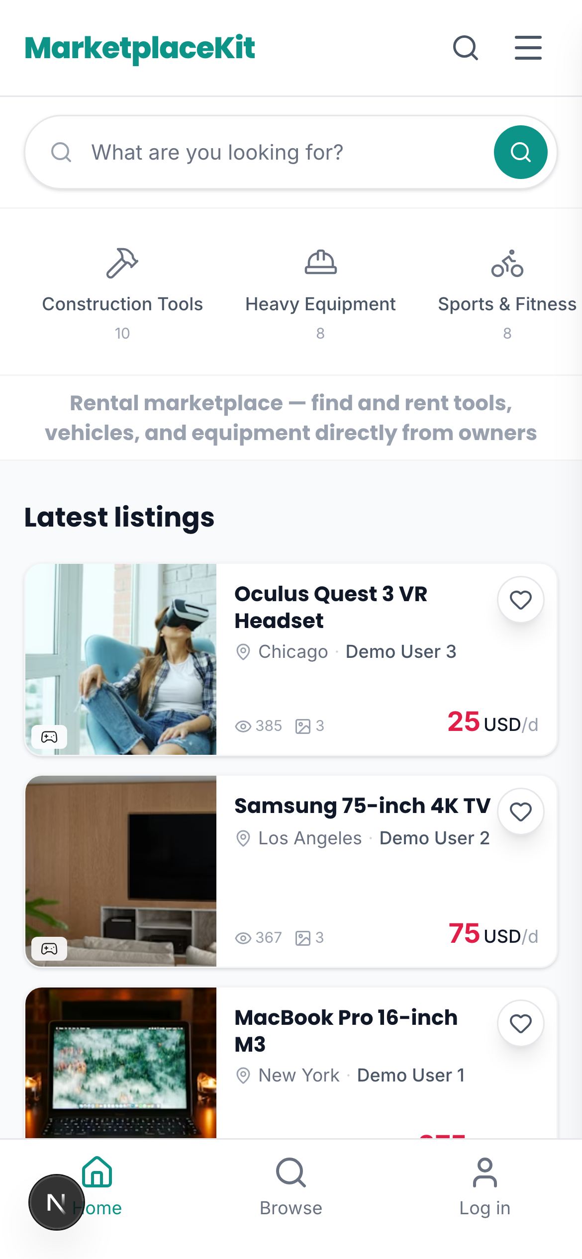 Homepage on mobile